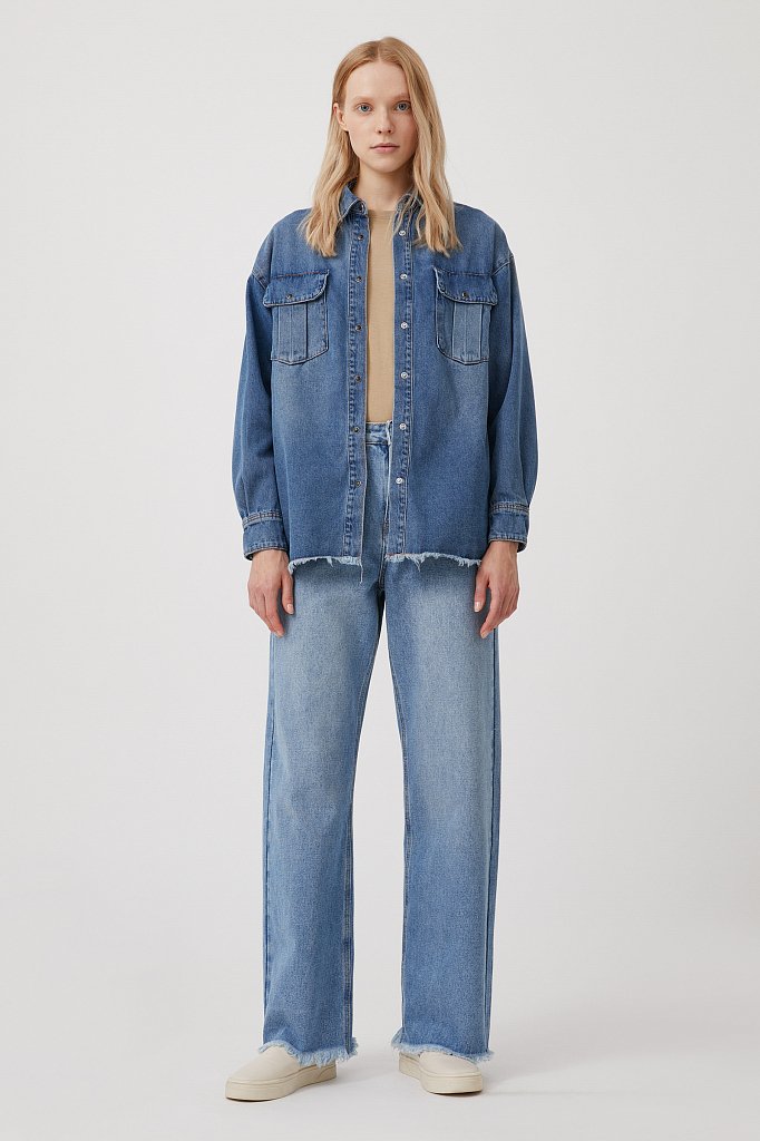 Рубашка джинсовая со складками, Модель FAB15019, Фото №2
