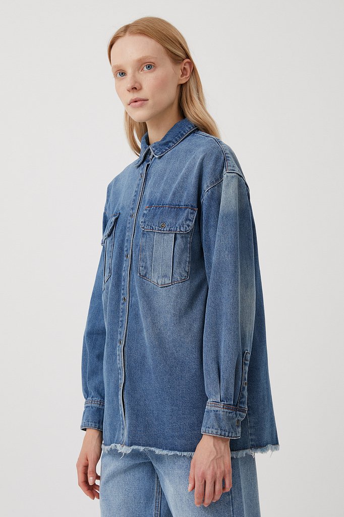 Джинсовая женская рубашка оверсайз с карманами, Модель FAB15019, Фото №3