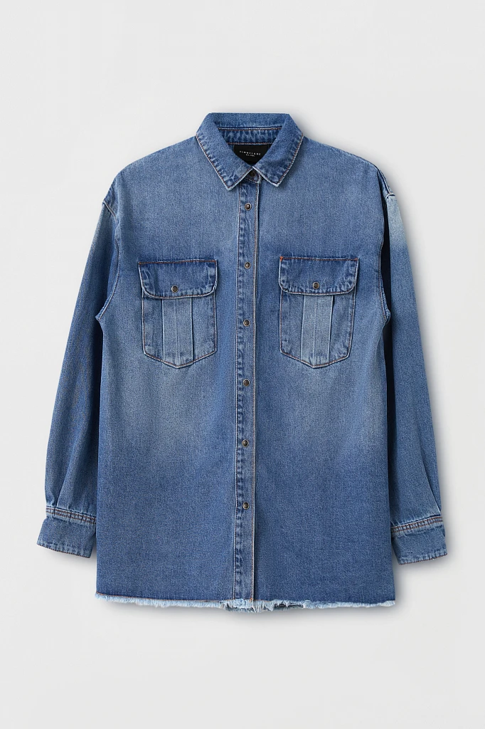 Джинсовая женская рубашка oversize с карманами, Модель FAB15019, Фото №7