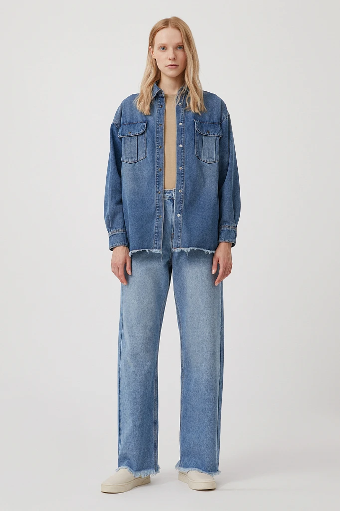Джинсовая женская рубашка oversize с карманами, Модель FAB15019, Фото №2