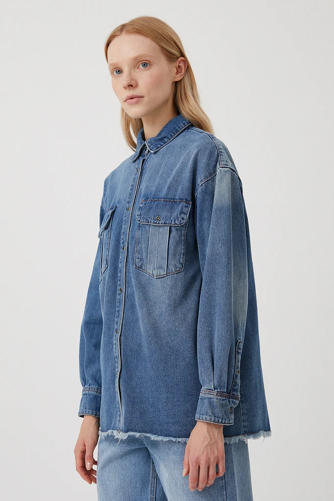 Джинсовая женская рубашка oversize с карманами, Модель FAB15019, Фото №3