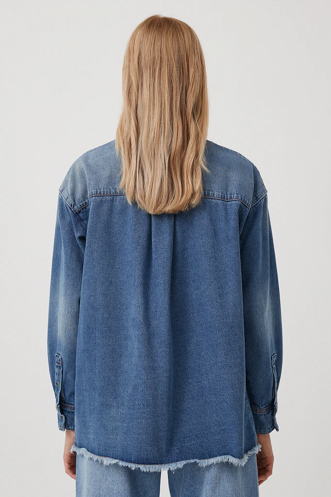 Джинсовая женская рубашка oversize с карманами, Модель FAB15019, Фото №4