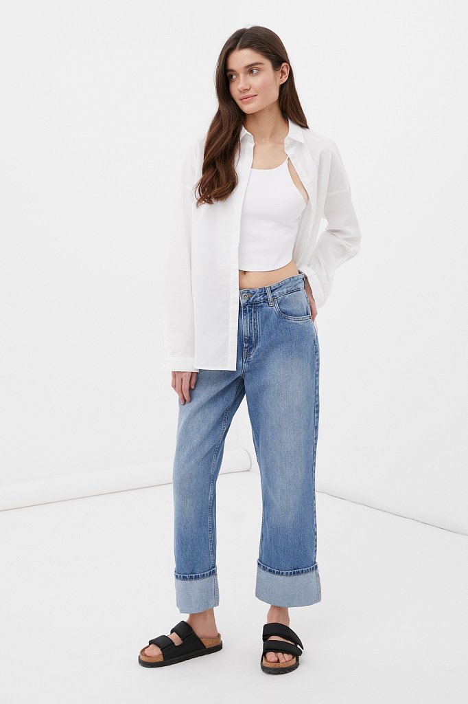 Женские прямые джинсы straight fit с подворотами, Модель FAB15001, Фото №1