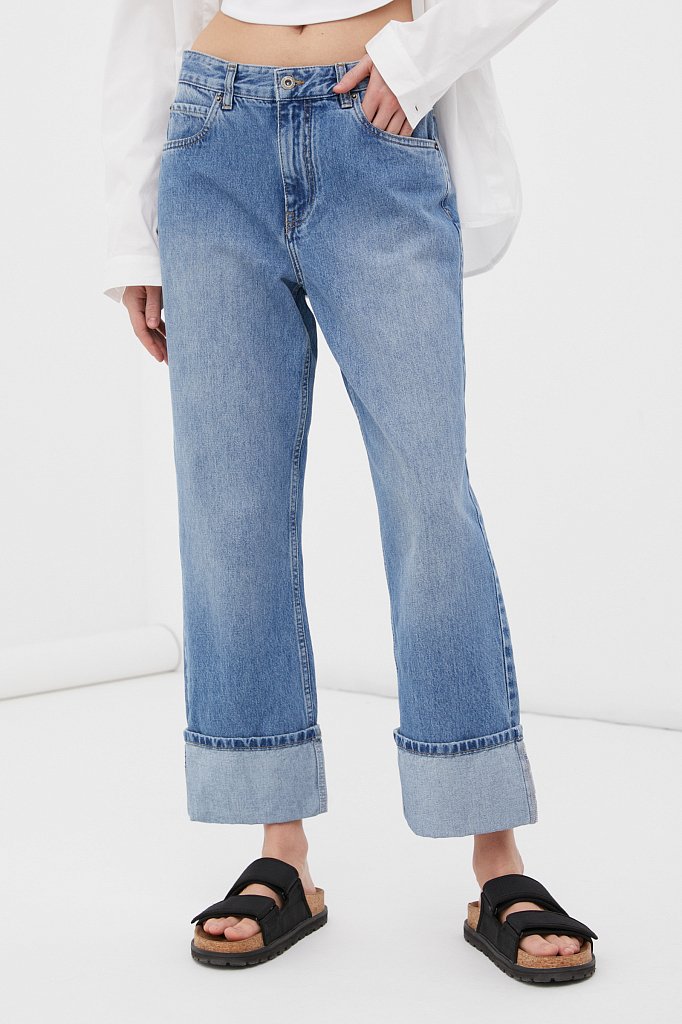 Женские прямые джинсы straight fit с подворотами, Модель FAB15001, Фото №2