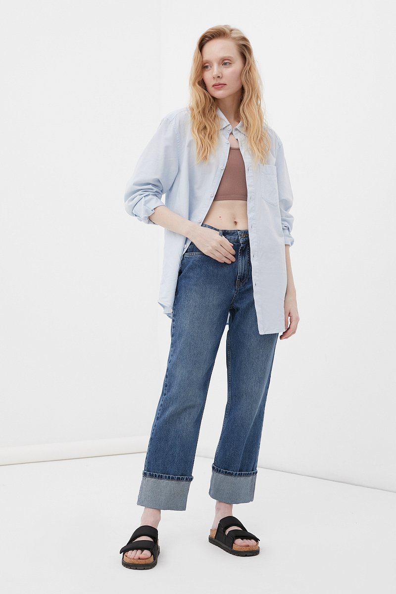 Женские прямые джинсы straight fit с подворотами, Модель FAB15001, Фото №1