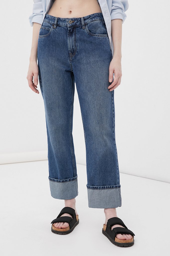 Женские прямые джинсы straight fit с подворотами, Модель FAB15001, Фото №2