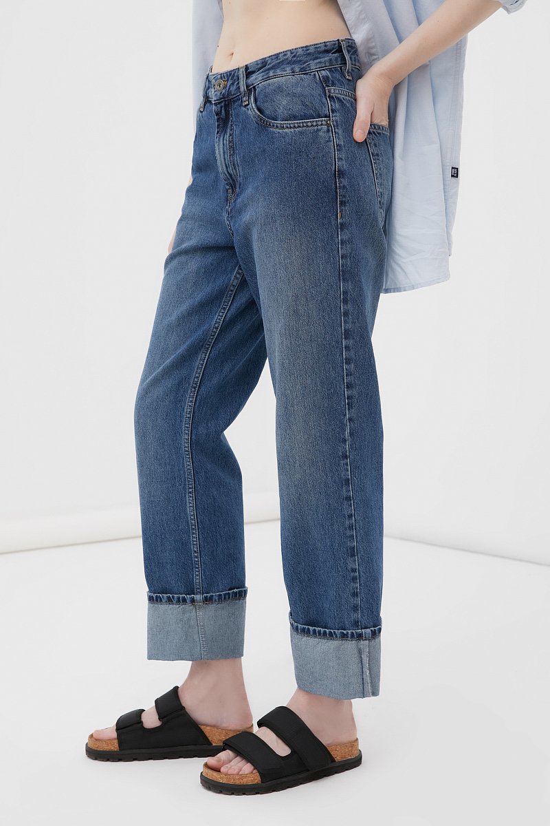 Женские прямые джинсы straight fit с подворотами, Модель FAB15001, Фото №3