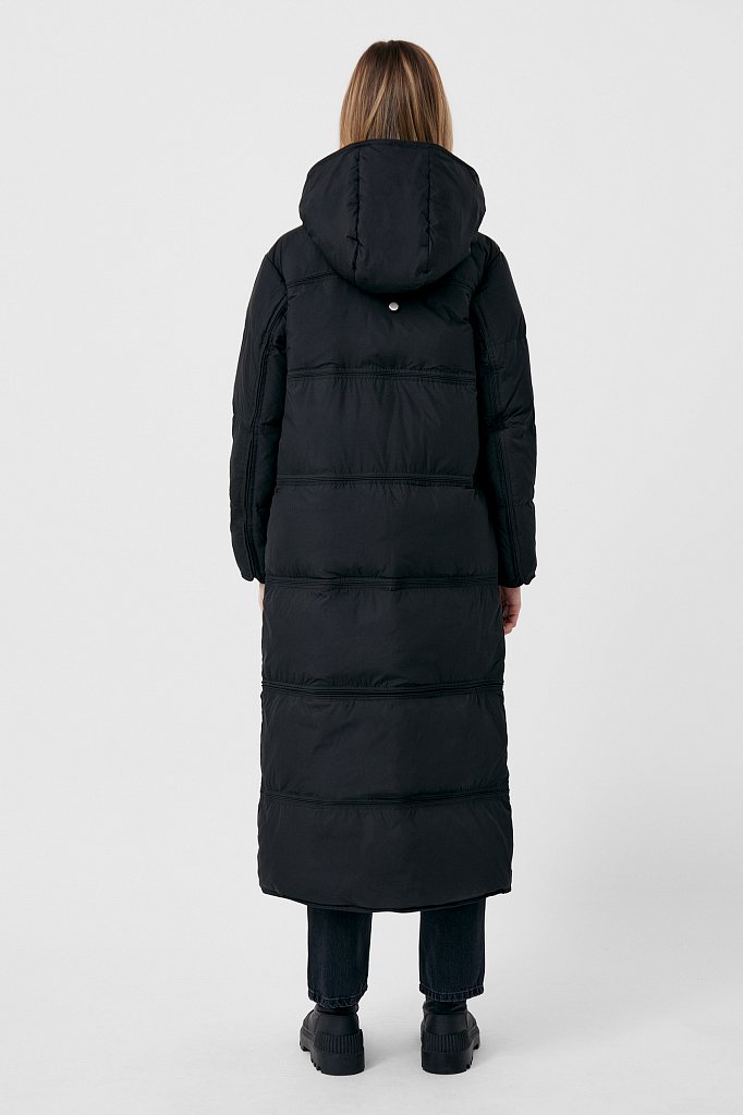 Пуховое двустороннее пальто женское прямого кроя с капюшоном, Модель FAB110153, Фото №6