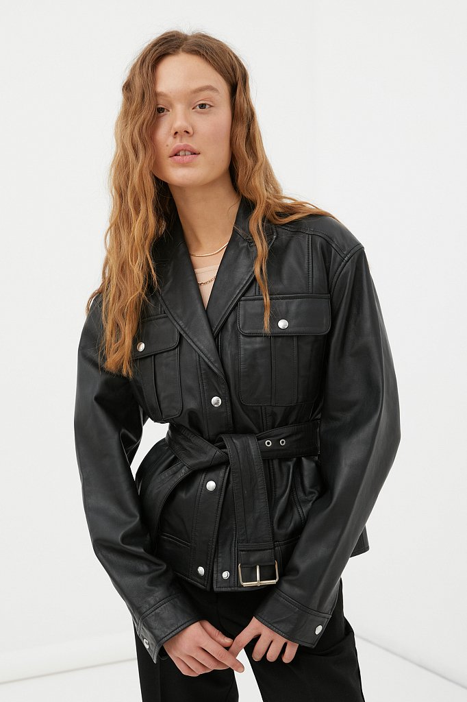 Кожаная женская куртка-косуха свободного кроя, Модель FAB11801, Фото №1
