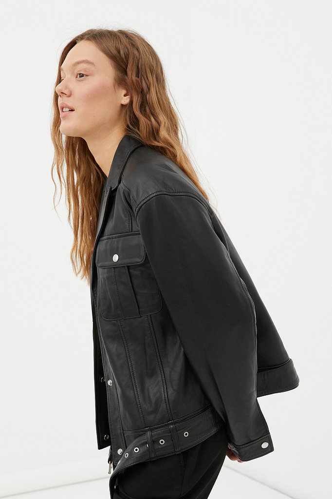 Кожаная женская куртка-косуха свободного кроя, Модель FAB11801, Фото №3