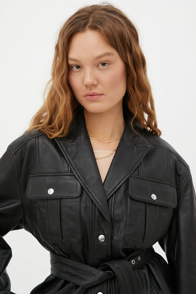 Кожаная женская куртка-косуха свободного кроя, Модель FAB11801, Фото №5
