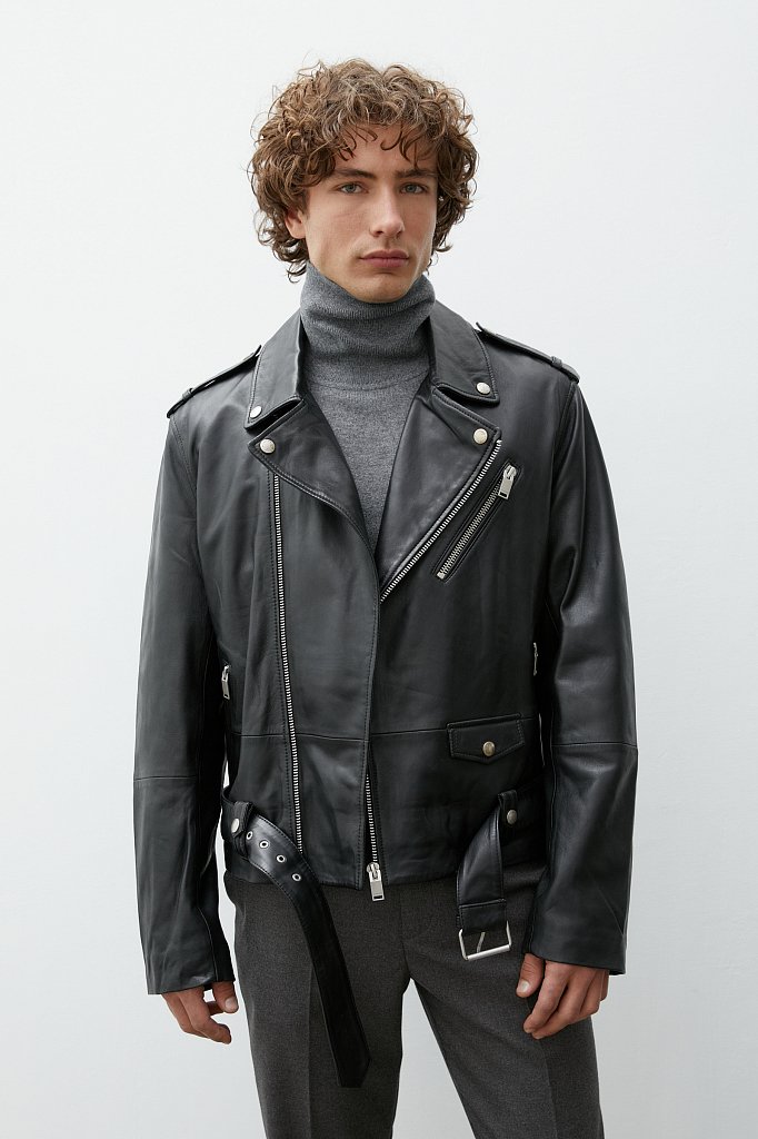Кожаная мужская куртка-косуха свободного кроя, Модель FAB21803, Фото №1