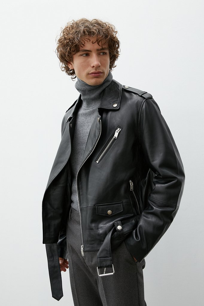 Кожаная мужская куртка-косуха свободного кроя, Модель FAB21803, Фото №3