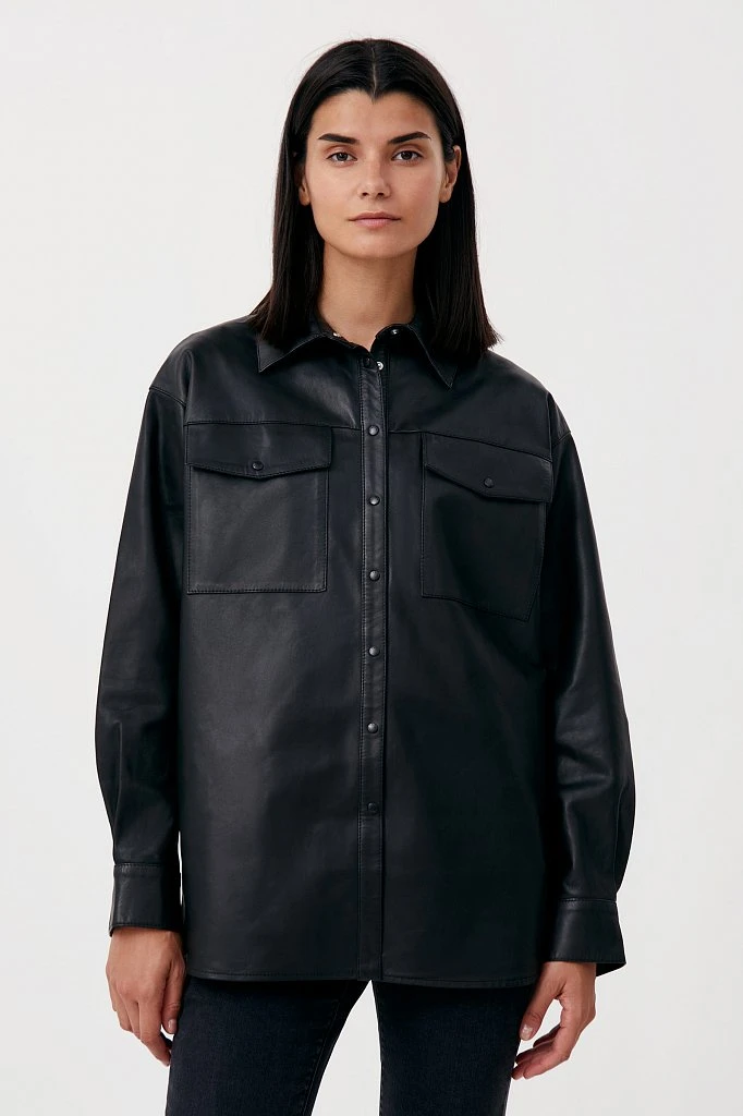 Кожаная женская рубашка oversize, Модель FAB11804, Фото №1