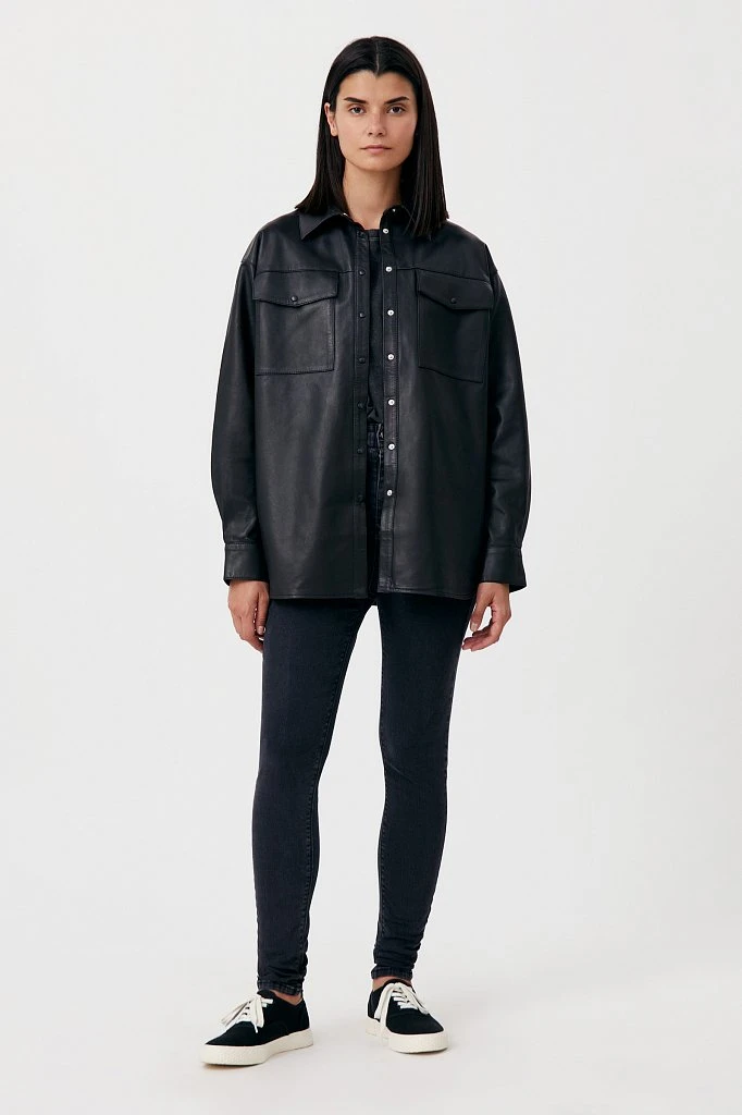 Кожаная женская рубашка oversize, Модель FAB11804, Фото №2
