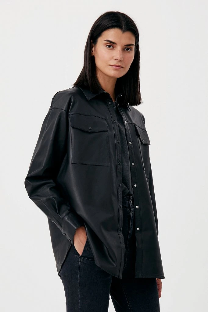 Кожаная женская рубашка oversize, Модель FAB11804, Фото №3