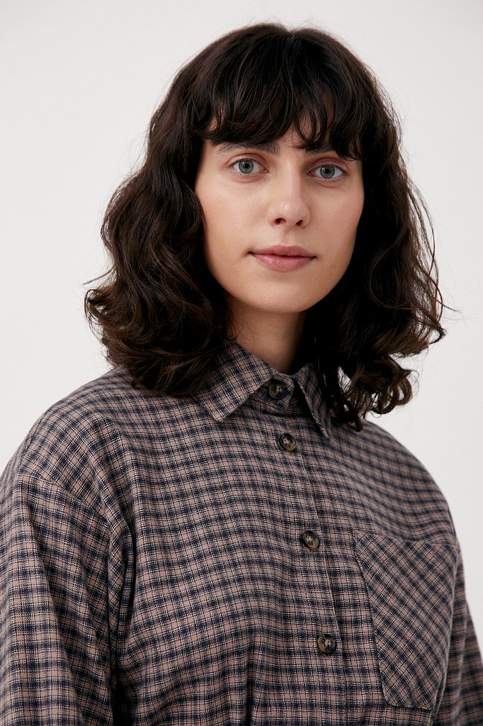 Рубашка женская в клетку из 100% хлопка с поясом, Модель FAB110204, Фото №5