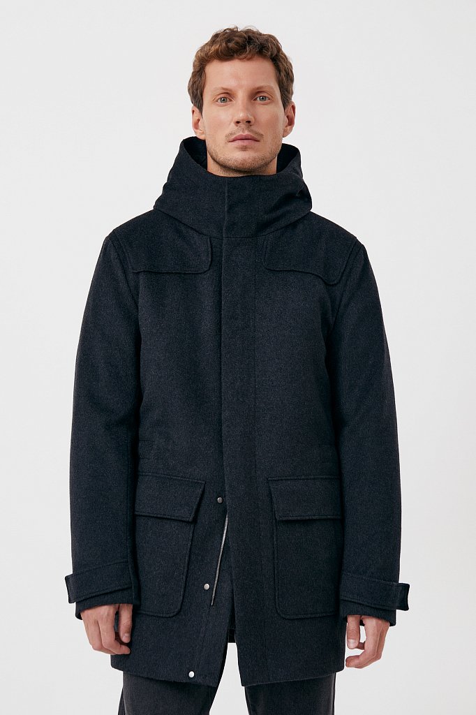 Технологичное утепленное мужское пальто с шерстью, Модель FAB21005M, Фото №1