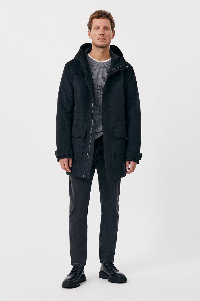 Технологичное утепленное мужское пальто с шерстью, Модель FAB21005M, Фото №2