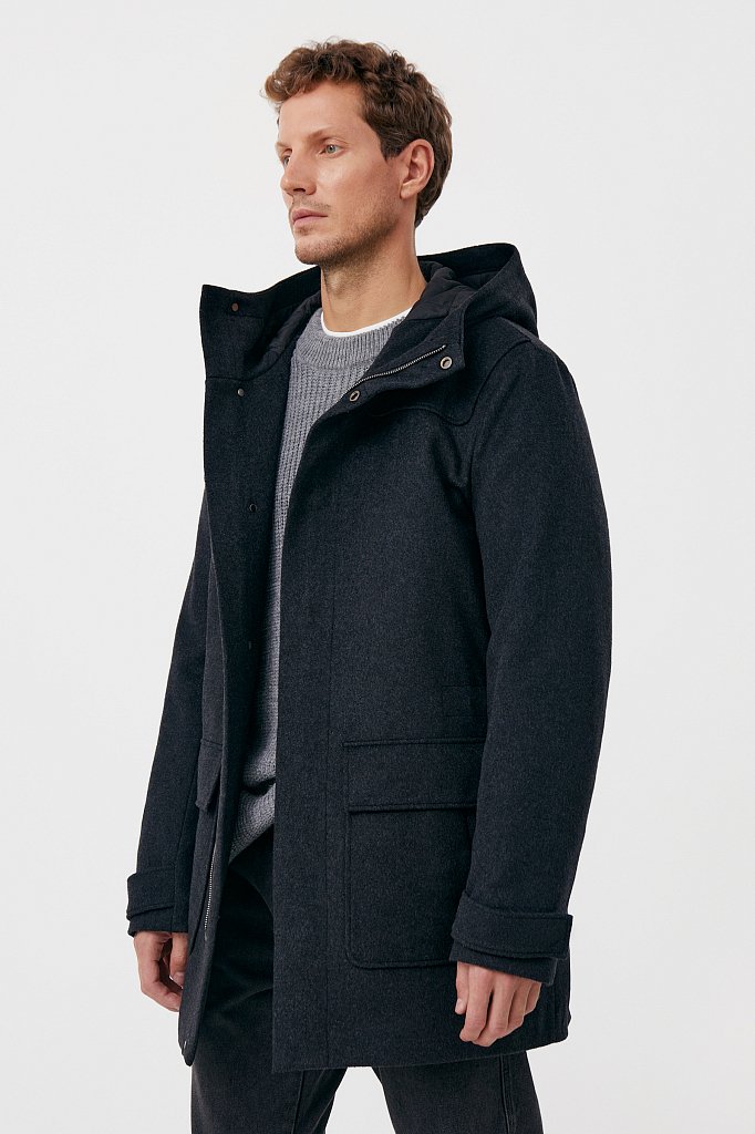 Технологичное утепленное мужское пальто с шерстью, Модель FAB21005M, Фото №3