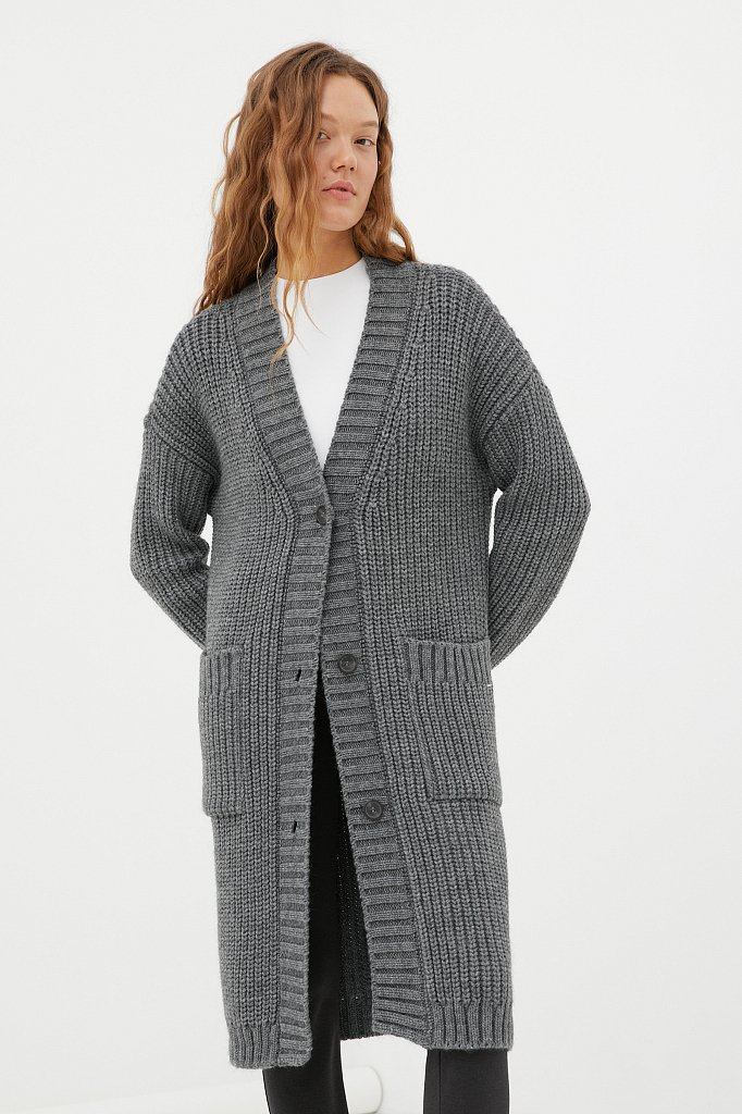 Трикотажное женское пальто крупной вязки с шерстью, Модель FAB111104, Фото №1