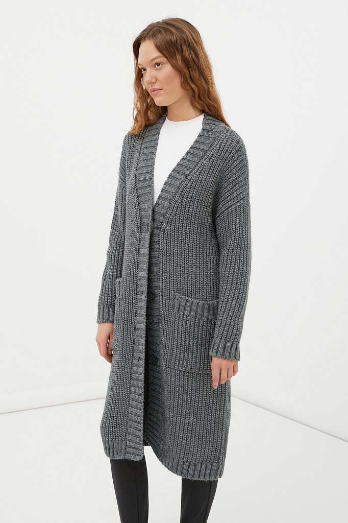 Трикотажное женское пальто крупной вязки с шерстью, Модель FAB111104, Фото №3