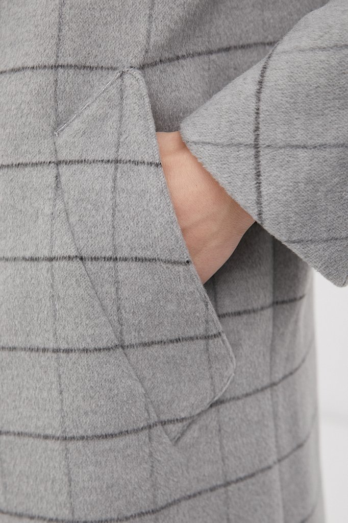 Двубортное женское пальто свободного кроя в клетку, Модель FAB110185, Фото №6