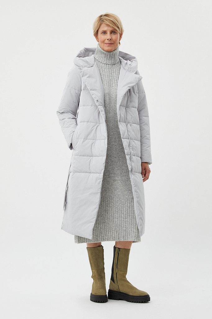 Утепленное пальто с поясом на талии, Модель FAB110217, Фото №2