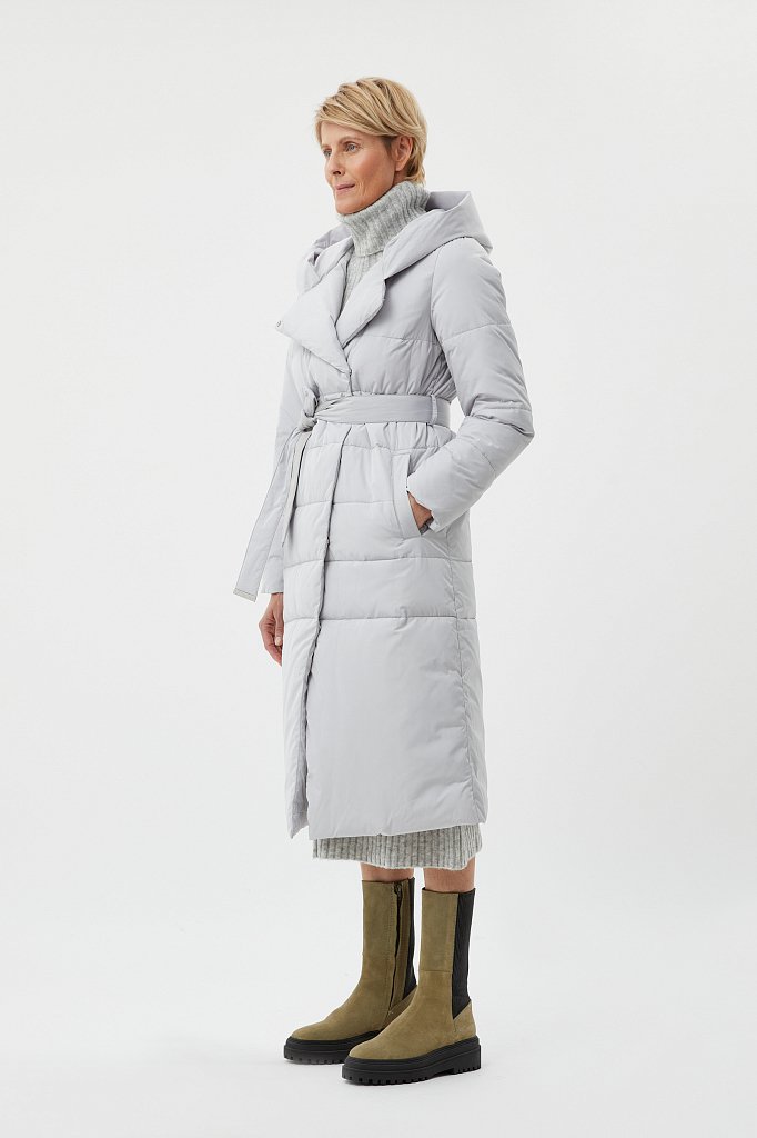 Утепленное пальто с поясом на талии, Модель FAB110217, Фото №3