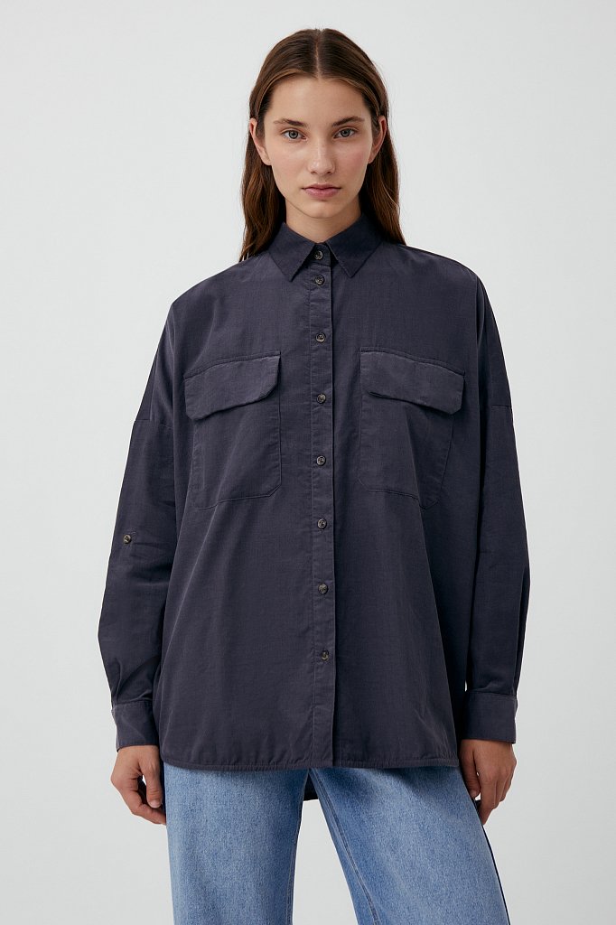 Вельветовая женская рубашка оверсайз с карманами, Модель FAB11047, Фото №1