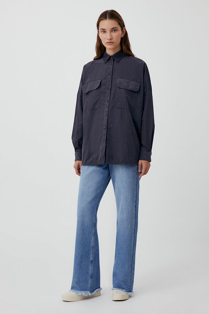 Вельветовая женская рубашка оверсайз с карманами, Модель FAB11047, Фото №2