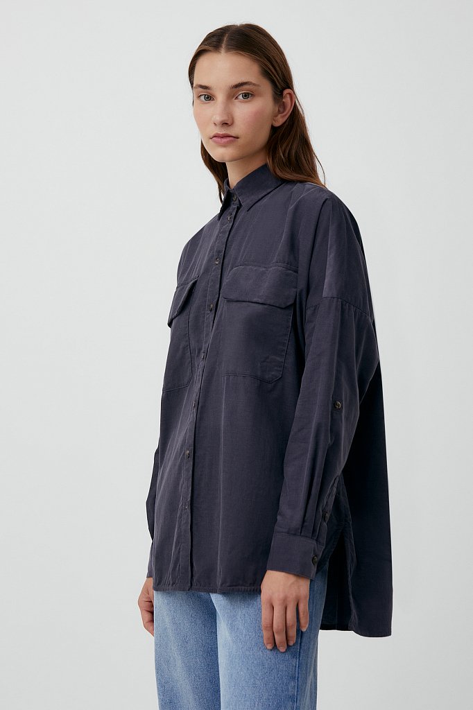 Вельветовая женская рубашка оверсайз с карманами, Модель FAB11047, Фото №3