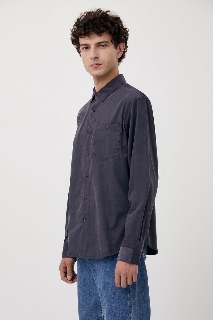 Вельветовая мужская рубашка прямого кроя, Модель FAB21014, Фото №3