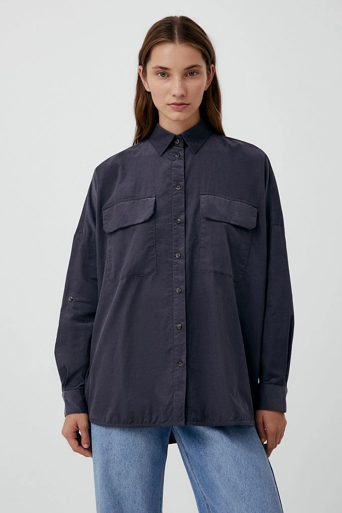 Вельветовая женская рубашка oversize с карманами, Модель FAB11047, Фото №1
