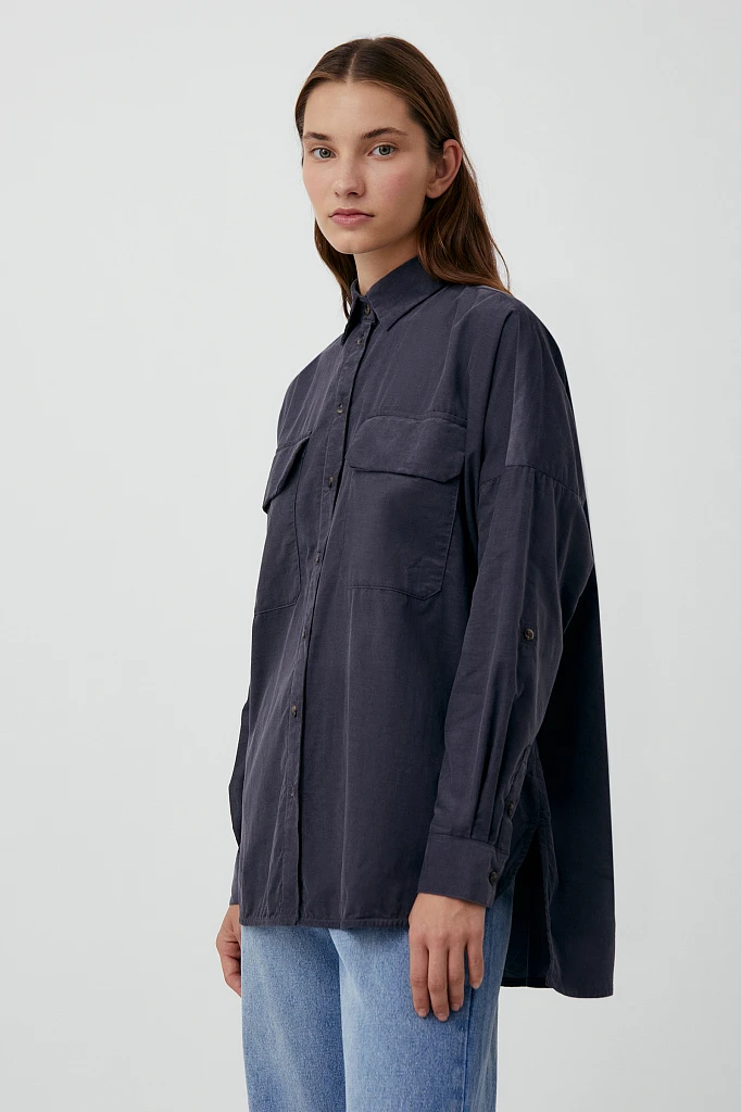 Вельветовая женская рубашка oversize с карманами, Модель FAB11047, Фото №3