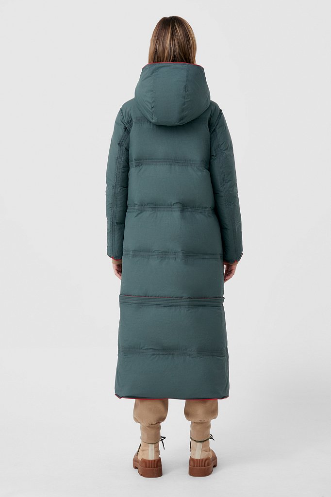 Пуховое двустороннее пальто женское прямого кроя с капюшоном, Модель FAB110153, Фото №5