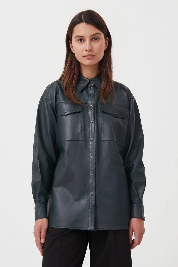 Кожаная женская рубашка oversize, Модель FAB11804, Фото №2