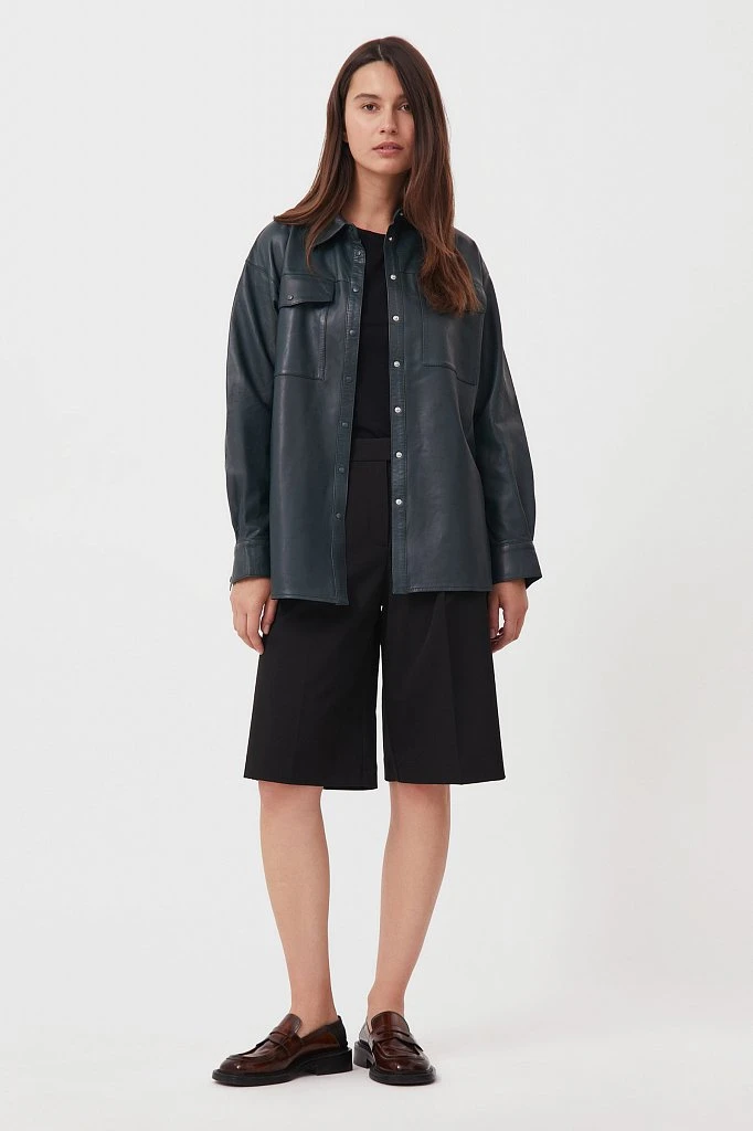 Кожаная женская рубашка oversize, Модель FAB11804, Фото №3