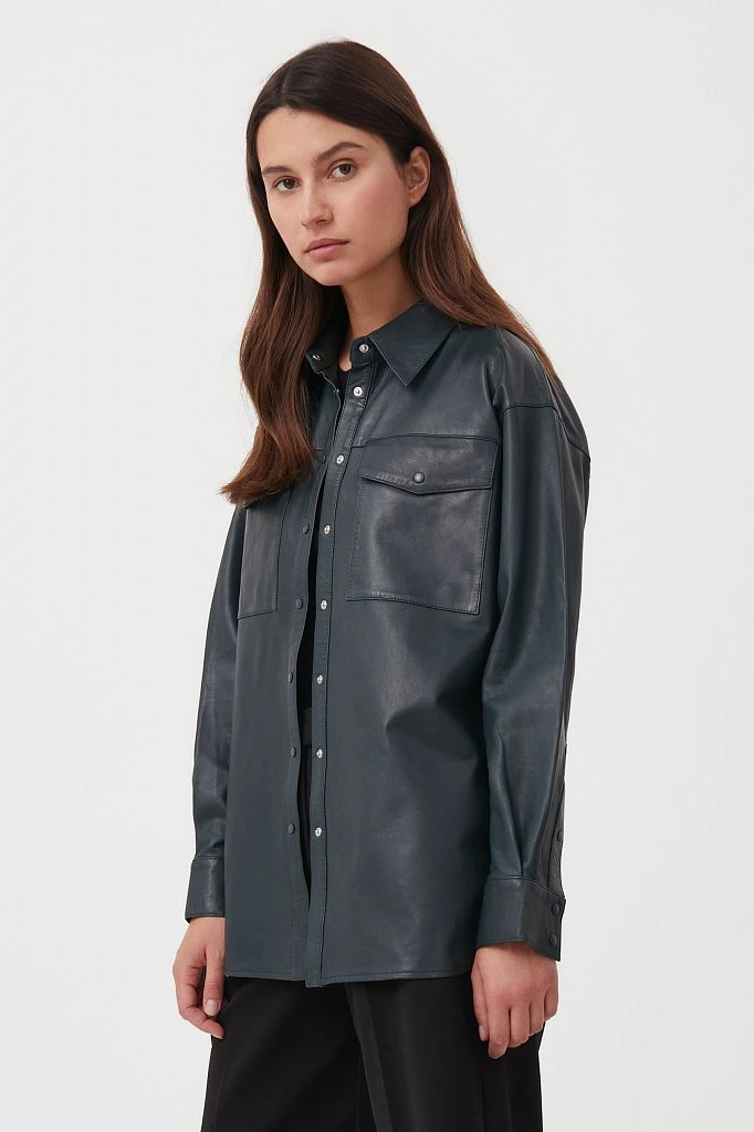 Кожаная женская рубашка oversize, Модель FAB11804, Фото №4