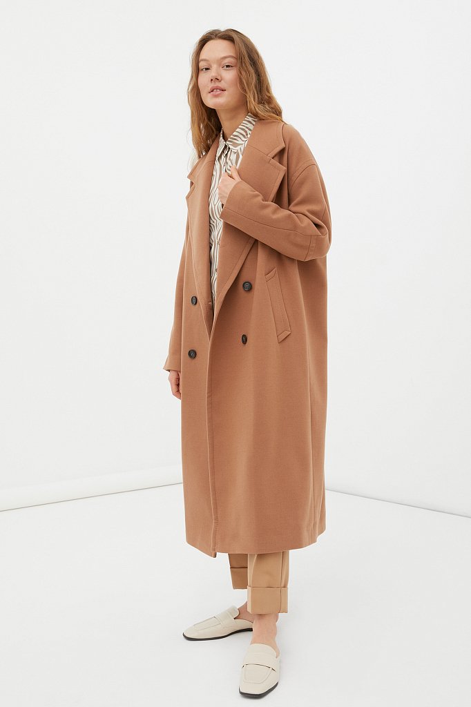 Двубортное женское oversize пальто длины миди, Модель FAB11041, Фото №3