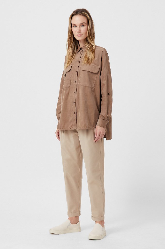Вельветовая женская рубашка оверсайз с карманами, Модель FAB11047, Фото №2