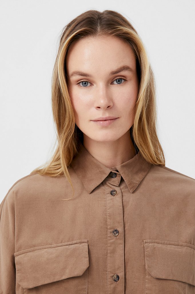 Вельветовая женская рубашка оверсайз с карманами, Модель FAB11047, Фото №5