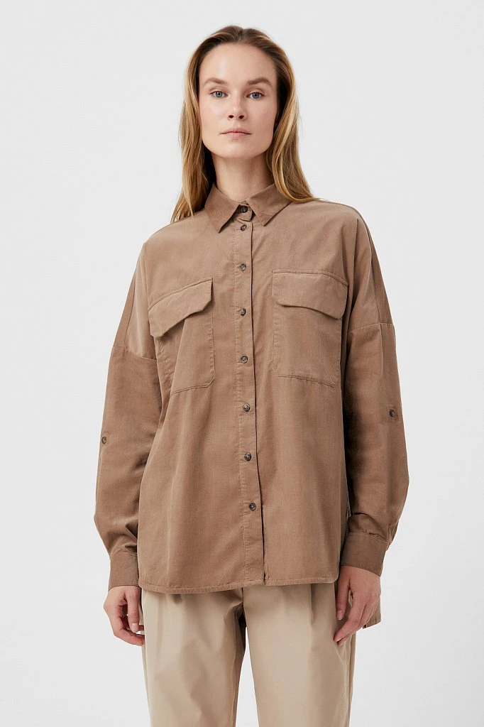 Вельветовая женская рубашка oversize с карманами, Модель FAB11047, Фото №1