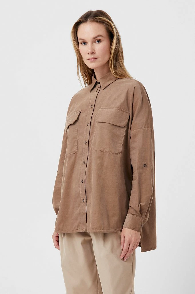 Вельветовая женская рубашка oversize с карманами, Модель FAB11047, Фото №3
