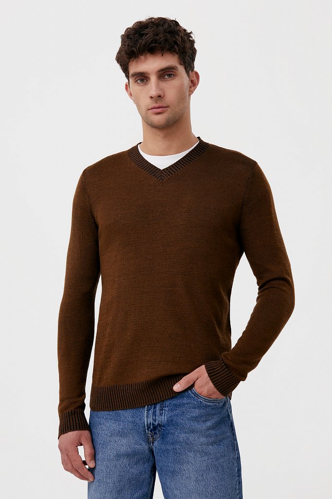 Пуловер мужской прямого силуэта с шерстью, Модель FAB21103, Фото №1