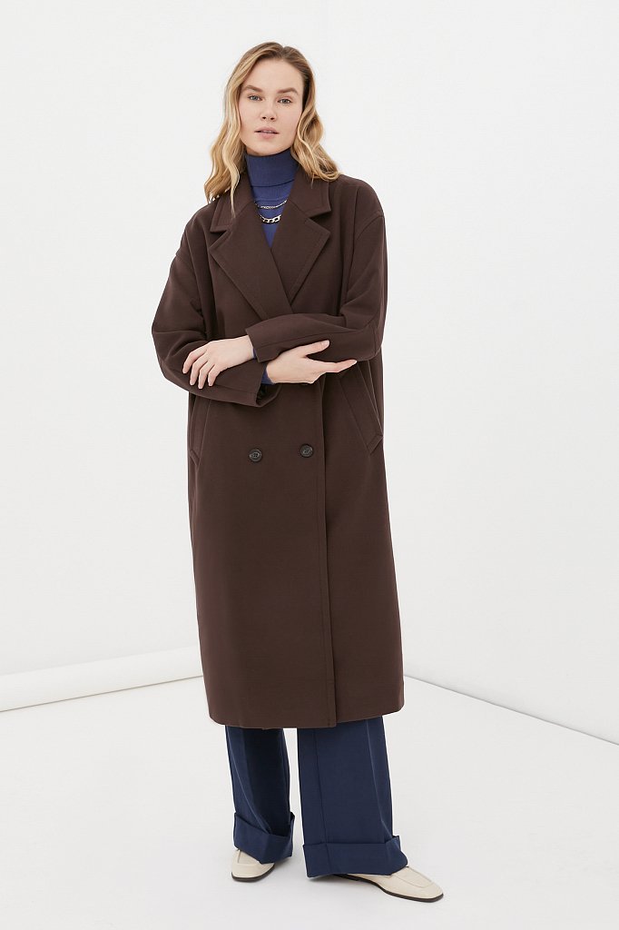Двубортное женское oversize пальто длины миди, Модель FAB11041, Фото №1