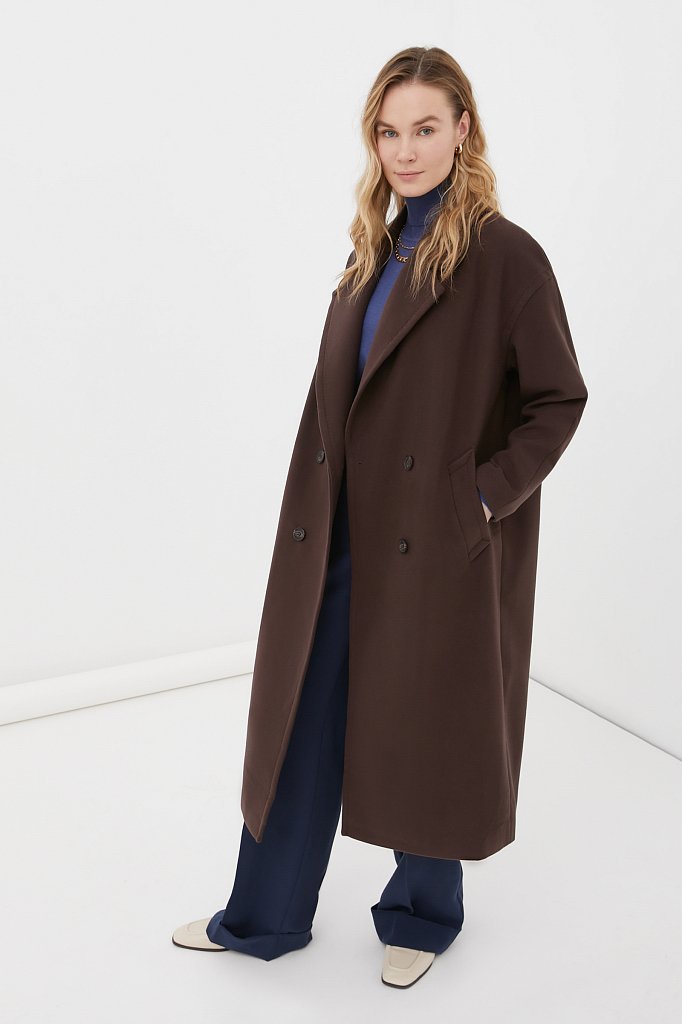Двубортное женское oversize пальто длины миди, Модель FAB11041, Фото №3