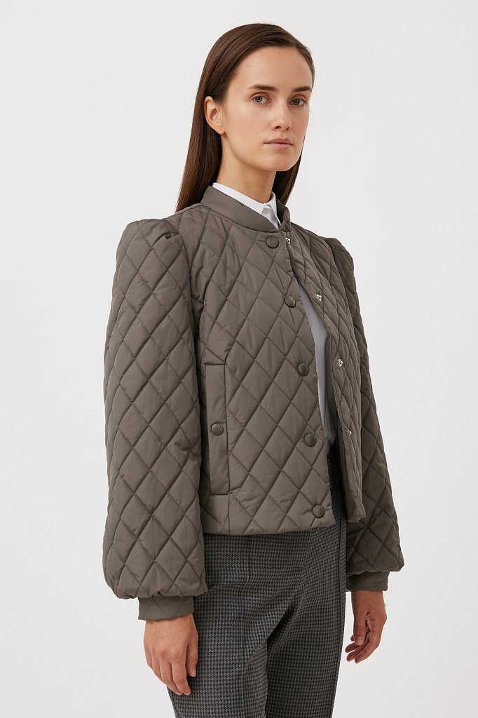 Стеганая женская куртка с объемными рукавами, Модель FAB110136, Фото №3
