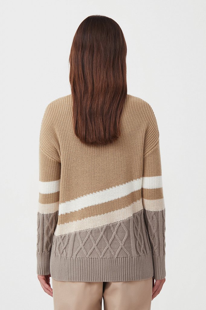 Женский свитер с различными вязанными узорами, Модель FAB11124, Фото №4