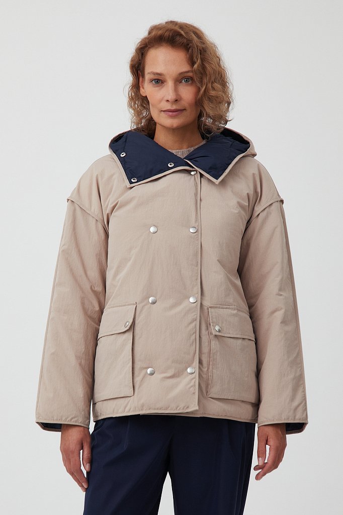 Утепленная двусторонняя куртка женская с капюшоном, Модель FAB110206, Фото №1